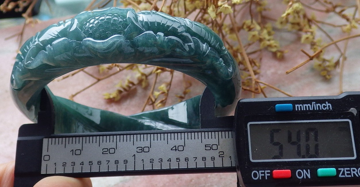 Certified Icy Green Burma 100% Natural A JADE Jadeite Flower Knotted Bangle Bracelet 54 mm 手镯 631565 TN