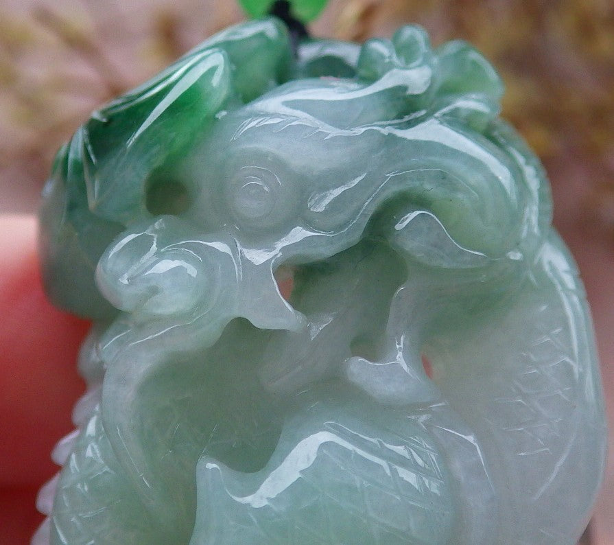 Certified Green Burma 100% Natural A Jade jadeite Pendant Dragon Ruyi Coin Necklace 生意兴隆 631583 TN