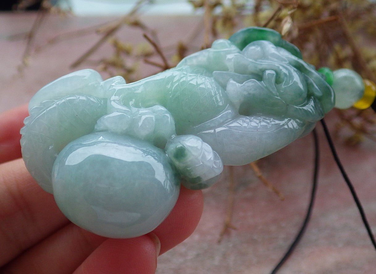 Certified Green Burma 100% Natural A Jade jadeite Pendant Dragon Ruyi Coin Necklace 生意兴隆 631583 TN