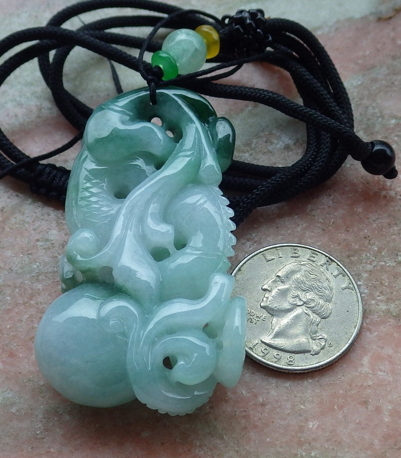 Certified Green Burma 100% Natural A Jade jadeite Pendant Dragon Ruyi Coin Necklace 生意兴隆 631583 TN