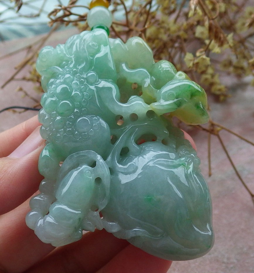 Certified Green Yellow Burma 100% Natural A Jade jadeite Pendant Frog centipede scorpion snake spider Necklace 五毒 631647 TN
