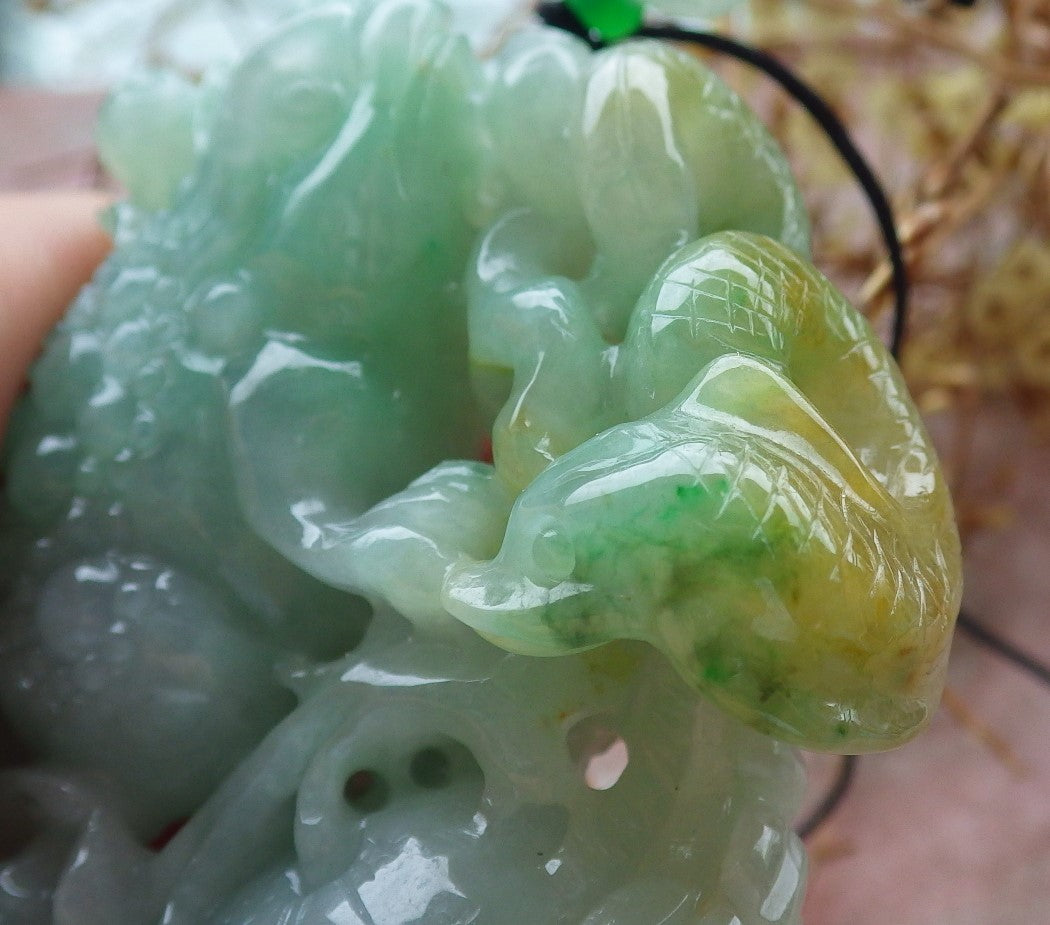 Certified Green Yellow Burma 100% Natural A Jade jadeite Pendant Frog centipede scorpion snake spider Necklace 五毒 631647 TN