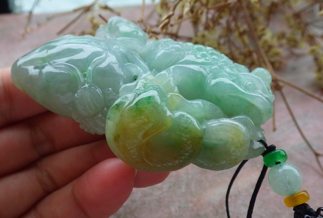Certified Green Yellow Burma 100% Natural A Jade jadeite Pendant Frog centipede scorpion snake spider Necklace 五毒 631647 TN