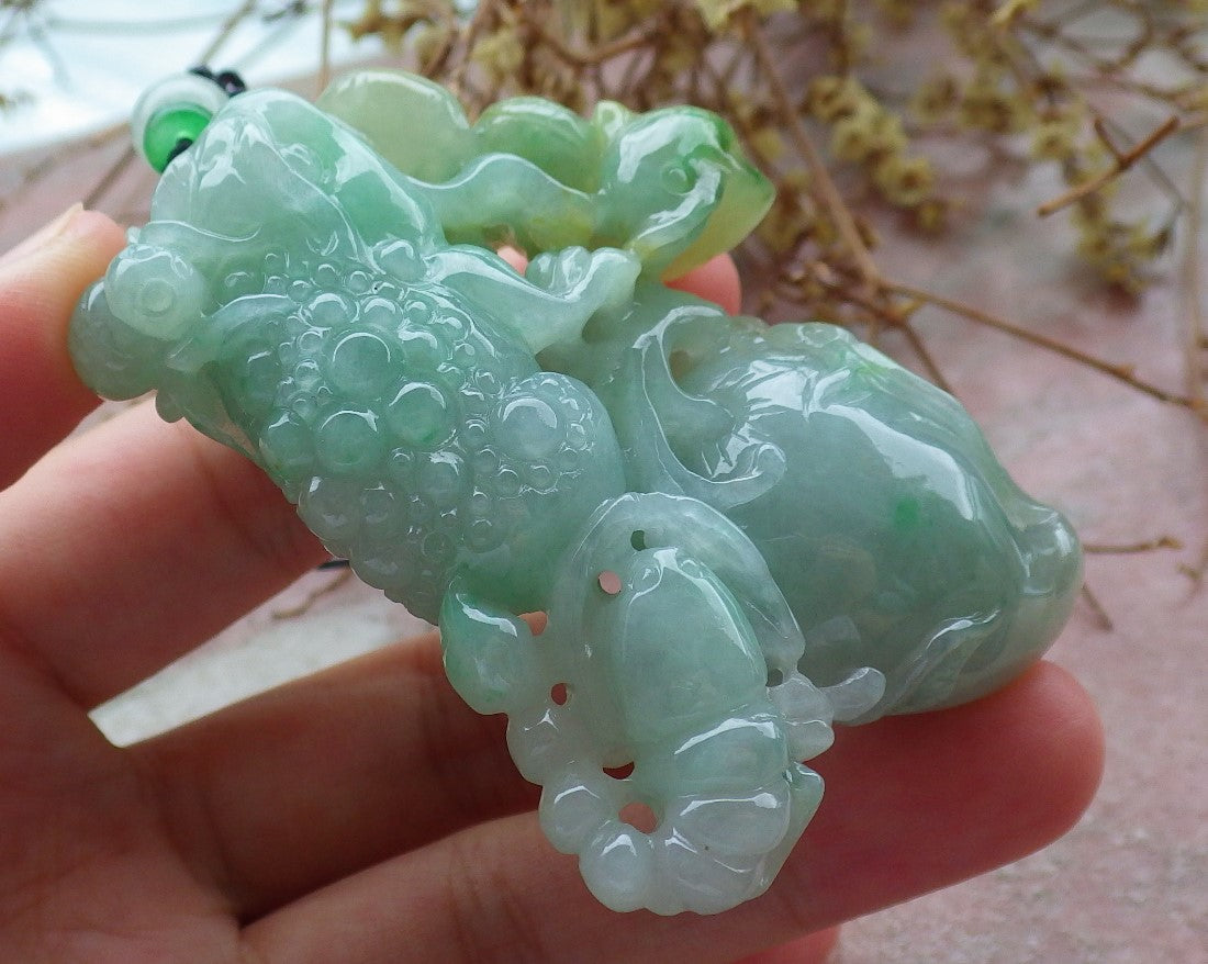 Certified Green Yellow Burma 100% Natural A Jade jadeite Pendant Frog centipede scorpion snake spider Necklace 五毒 631647 TN