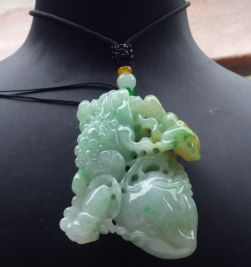 Certified Green Yellow Burma 100% Natural A Jade jadeite Pendant Frog centipede scorpion snake spider Necklace 五毒 631647 TN