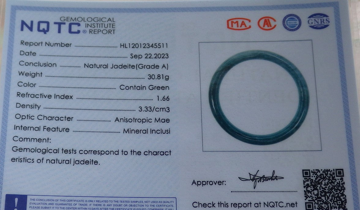 Certified Icy Green Burma 100% Natural A JADE Jadeite Circle Bangle Bracelet 58 mm 手镯 634556 TN
