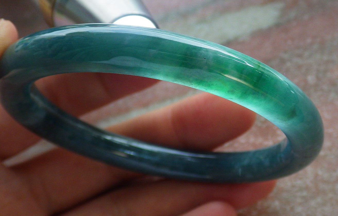 Certified Icy Green Burma 100% Natural A JADE Jadeite Circle Bangle Bracelet 55 mm 手镯 634564 TN