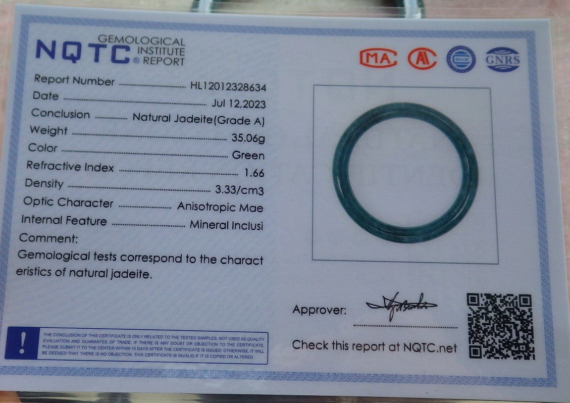 Certified Icy Green Burma 100% Natural A JADE Jadeite Circle Bangle Bracelet 55 mm 手镯 634564 TN