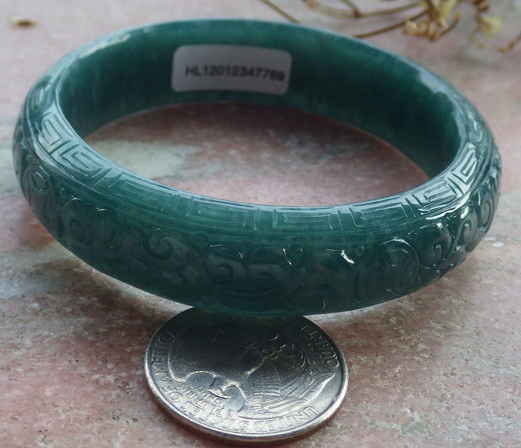 Certified Icy Green Burma 100% Natural A JADE Jadeite Ruyi Coin Longevity Bangle Bracelet 55 mm 手镯 634701 TN