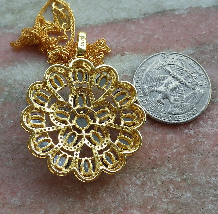 Icy Green Silver 925 Certified Burma 100% Natural A JADE Jadeite pendant Cabochon Flower Necklace 花开富贵 634710 TN