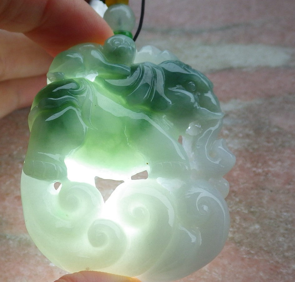 Certified Green Burma 100% Natural A Jade jadeite Pendant Elephant Monkey Coin Necklace 封侯拜相 634754 TN