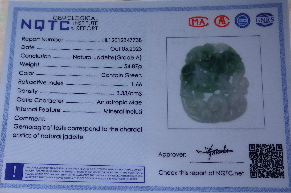 Certified Green Burma 100% Natural A Jade jadeite Pendant Elephant Monkey Coin Necklace 封侯拜相 634754 TN