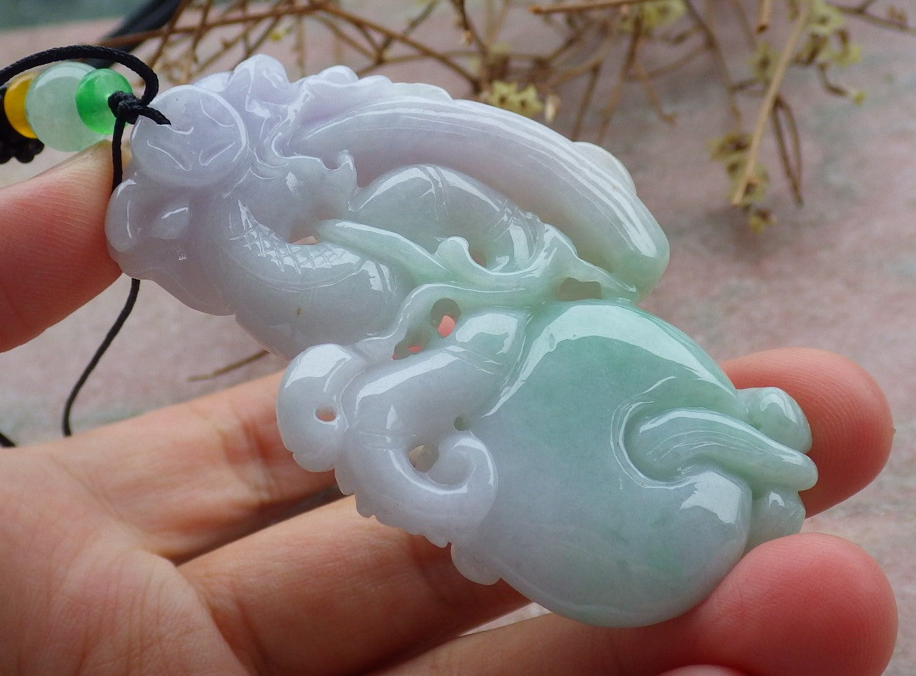 Certified Lavender Green Burma 100% Natural A Jade jadeite Pendant Dragon Money Coin Necklace 生意兴隆 634763 TN