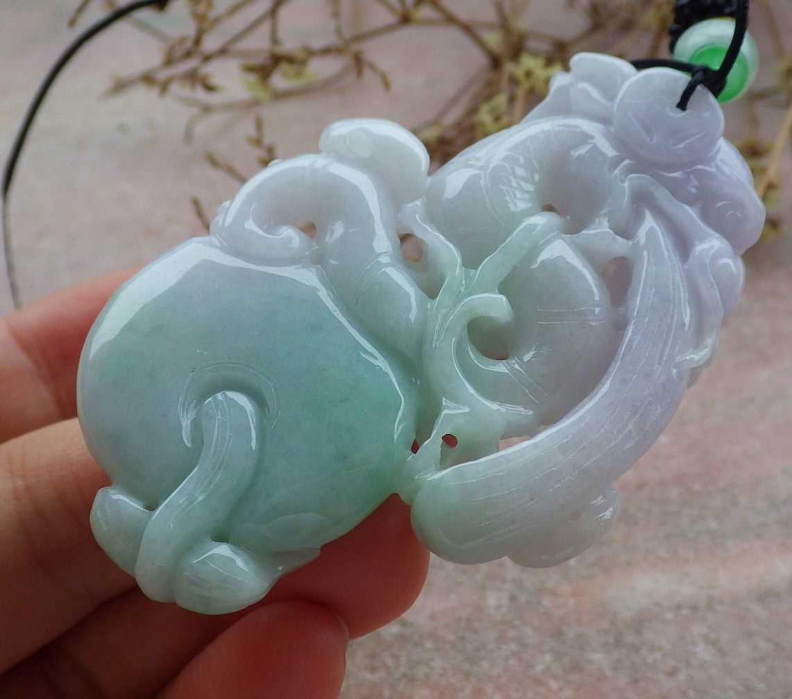 Certified Lavender Green Burma 100% Natural A Jade jadeite Pendant Dragon Money Coin Necklace 生意兴隆 634763 TN