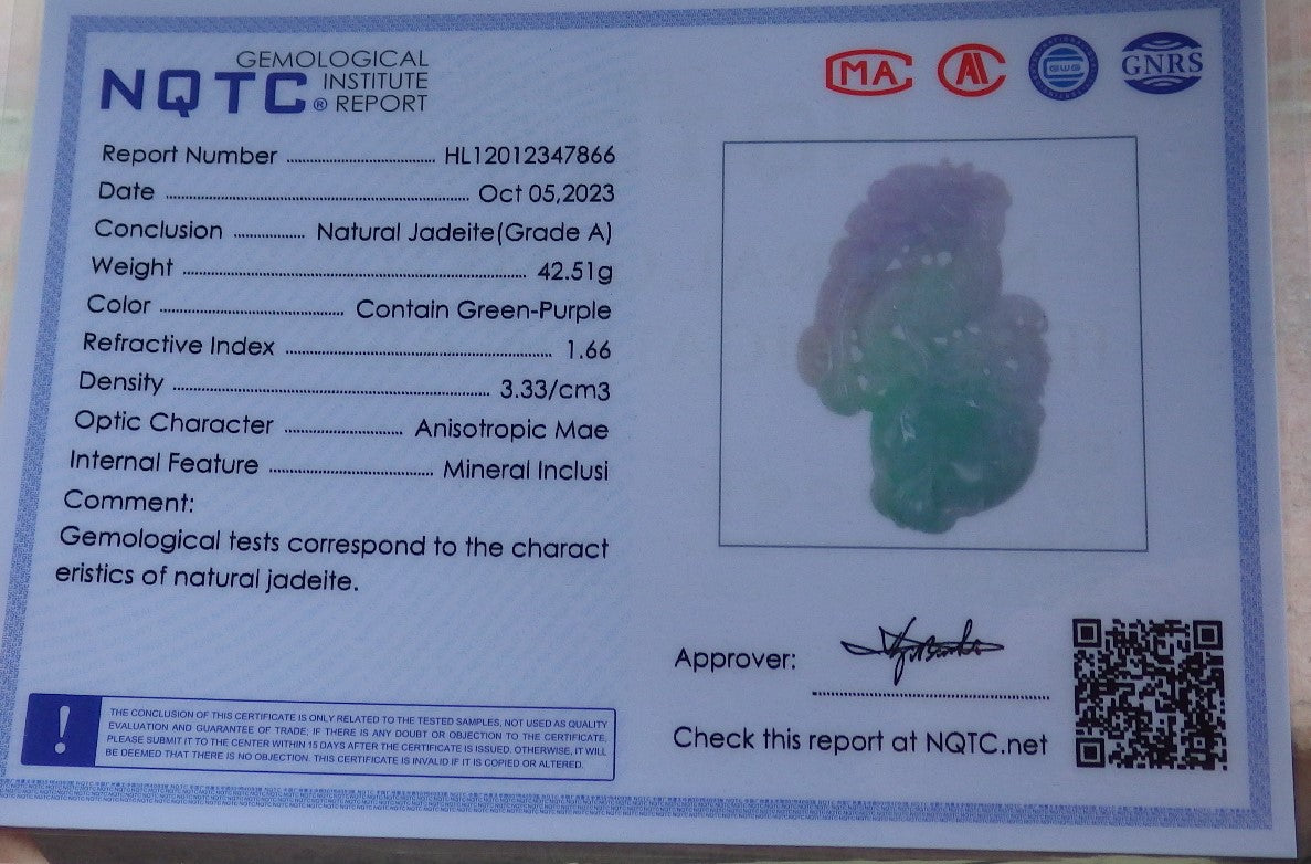 Certified Lavender Green Burma 100% Natural A Jade jadeite Pendant Dragon Money Coin Necklace 生意兴隆 634763 TN