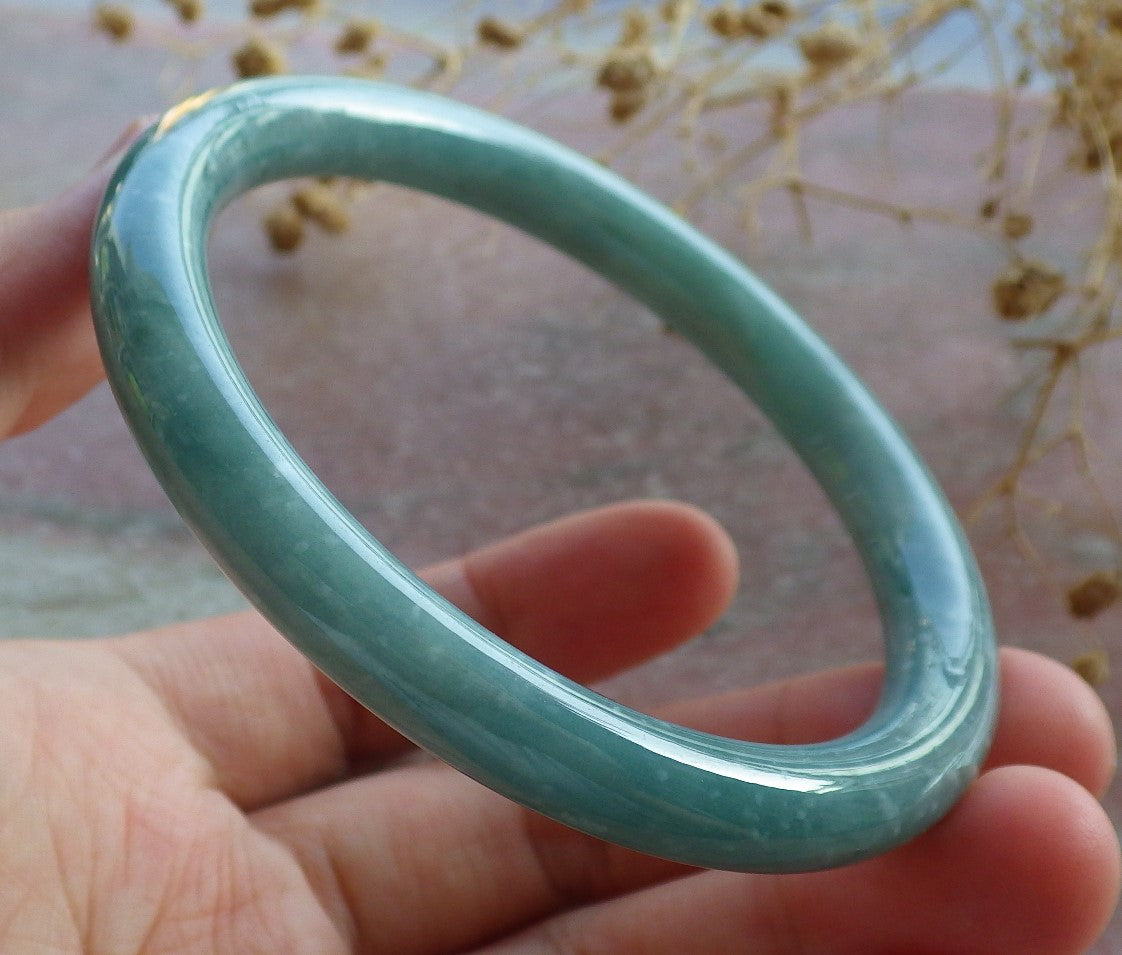 Certified Green Burma 100% Natural A JADE Jadeite Circle Bangle Bracelet 60 mm 手镯 637117 TN