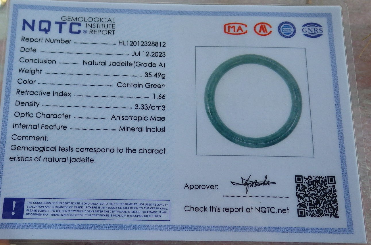Certified Green Burma 100% Natural A JADE Jadeite Circle Bangle Bracelet 60 mm 手镯 637117 TN