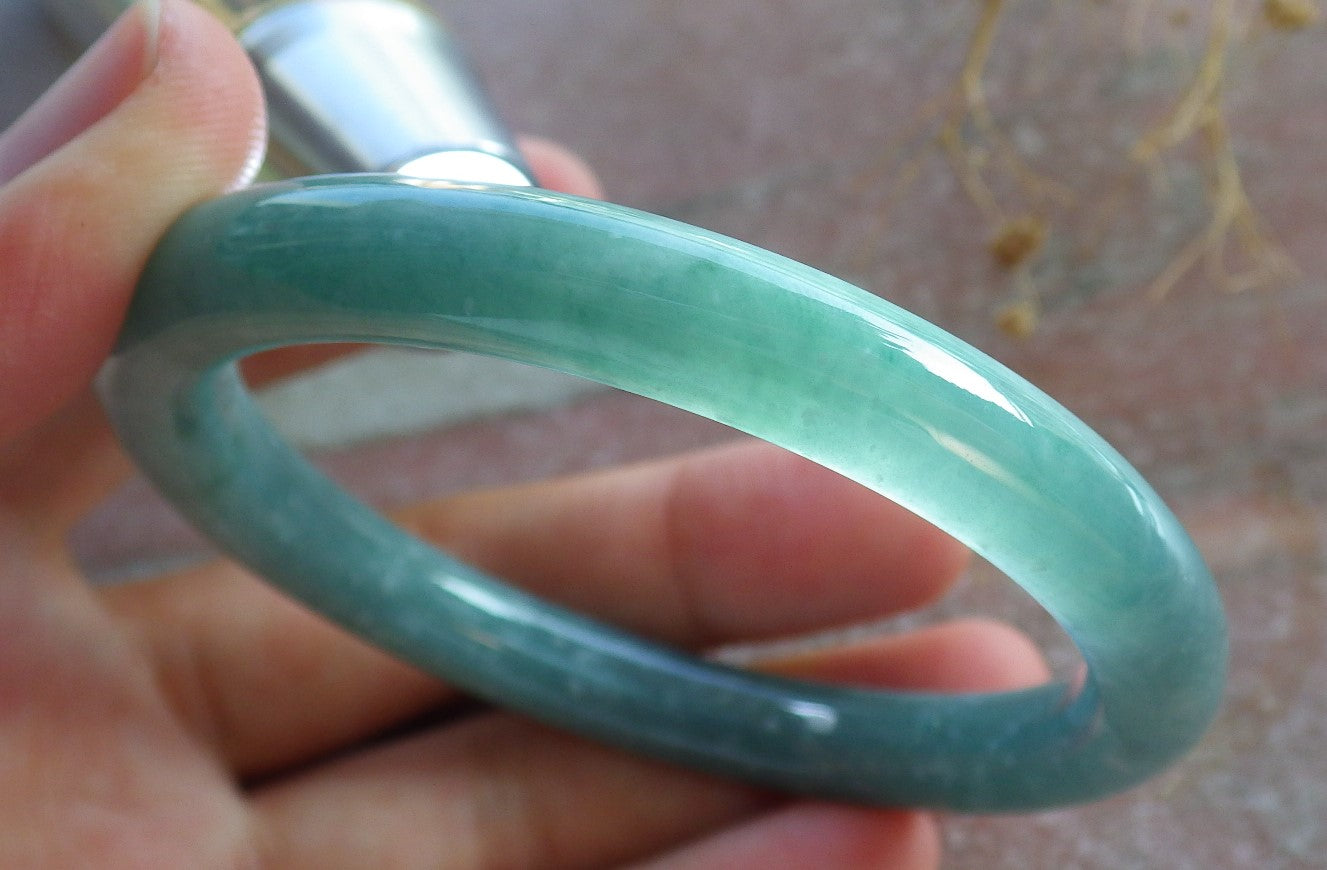 Certified Icy Green Burma 100% Natural A JADE Jadeite Circle Bangle Bracelet 54 mm 手镯 637135 TN