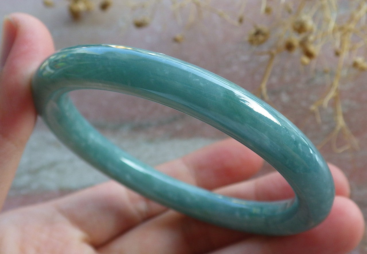 Certified Icy Green Burma 100% Natural A JADE Jadeite Circle Bangle Bracelet 54 mm 手镯 637135 TN