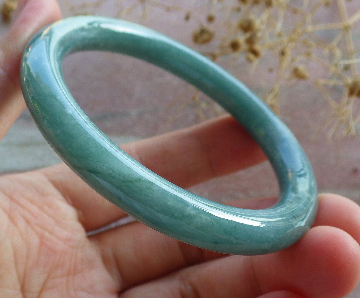 Certified Icy Green Burma 100% Natural A JADE Jadeite Circle Bangle Bracelet 54 mm 手镯 637135 TN