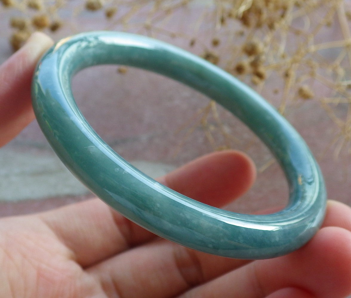 Certified Icy Green Burma 100% Natural A JADE Jadeite Circle Bangle Bracelet 54 mm 手镯 637135 TN