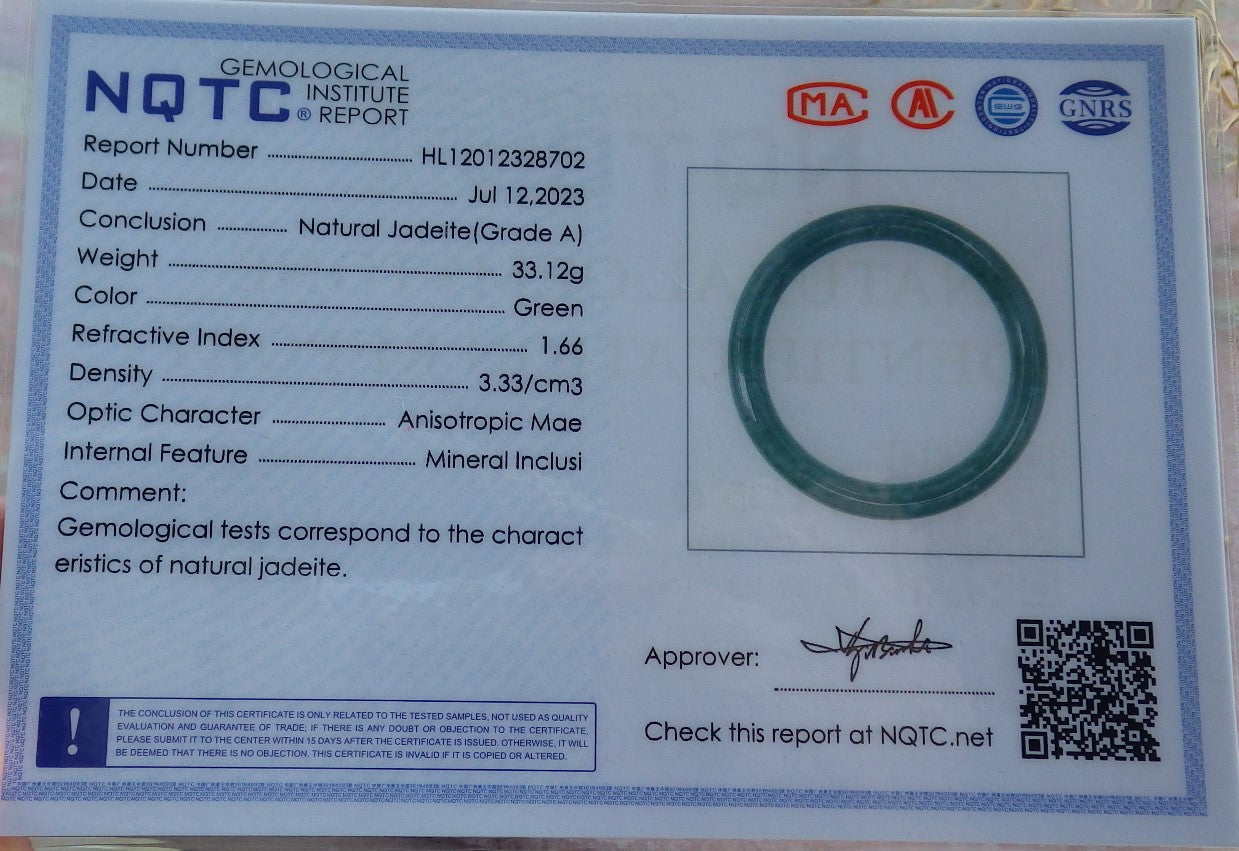 Certified Icy Green Burma 100% Natural A JADE Jadeite Circle Bangle Bracelet 54 mm 手镯 637135 TN
