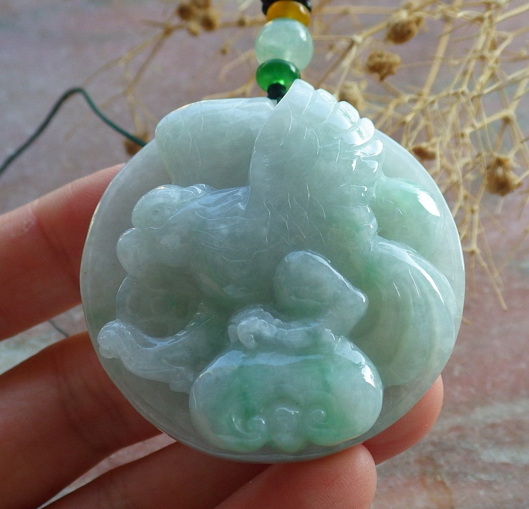 Certified Green Burma 100% Natural A Jade jadeite Pendant Eagle Ruyi Coin Necklace 大展宏图 637209 TN