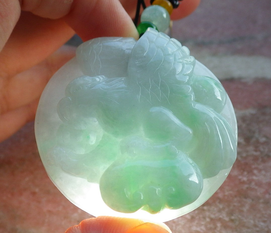 Certified Green Burma 100% Natural A Jade jadeite Pendant Eagle Ruyi Coin Necklace 大展宏图 637209 TN