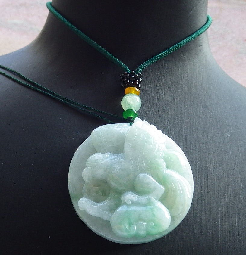 Certified Green Burma 100% Natural A Jade jadeite Pendant Eagle Ruyi Coin Necklace 大展宏图 637209 TN