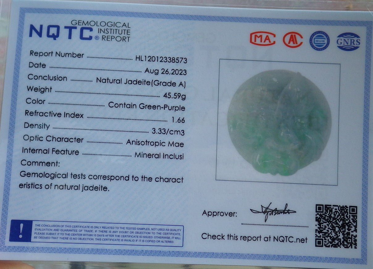 Certified Green Burma 100% Natural A Jade jadeite Pendant Eagle Ruyi Coin Necklace 大展宏图 637209 TN