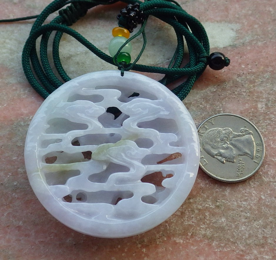 Certified Lavende Green Burma 100% Natural A Jade jadeite Pendant Phoenix Flower Necklace 凤凰 637297 TN