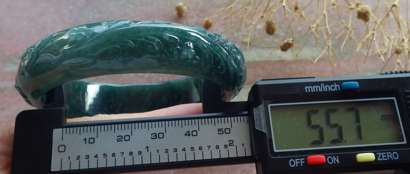 Certified Icy Green Burma 100% Natural A JADE Jadeite Butterfly Flower Bangle Bracelet 56 mm 手镯 637709 AS