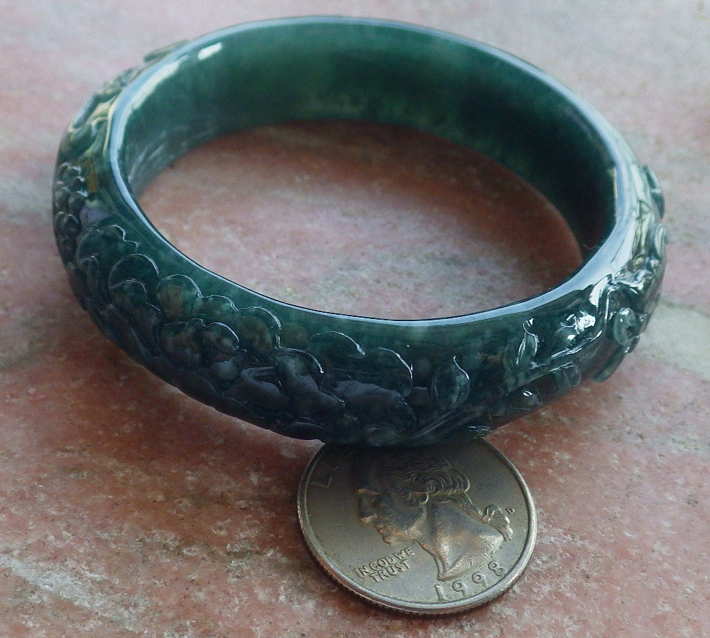 Certified Icy Green Burma 100% Natural A JADE Jadeite Butterfly Flower Bangle Bracelet 56 mm 手镯 637709 AS