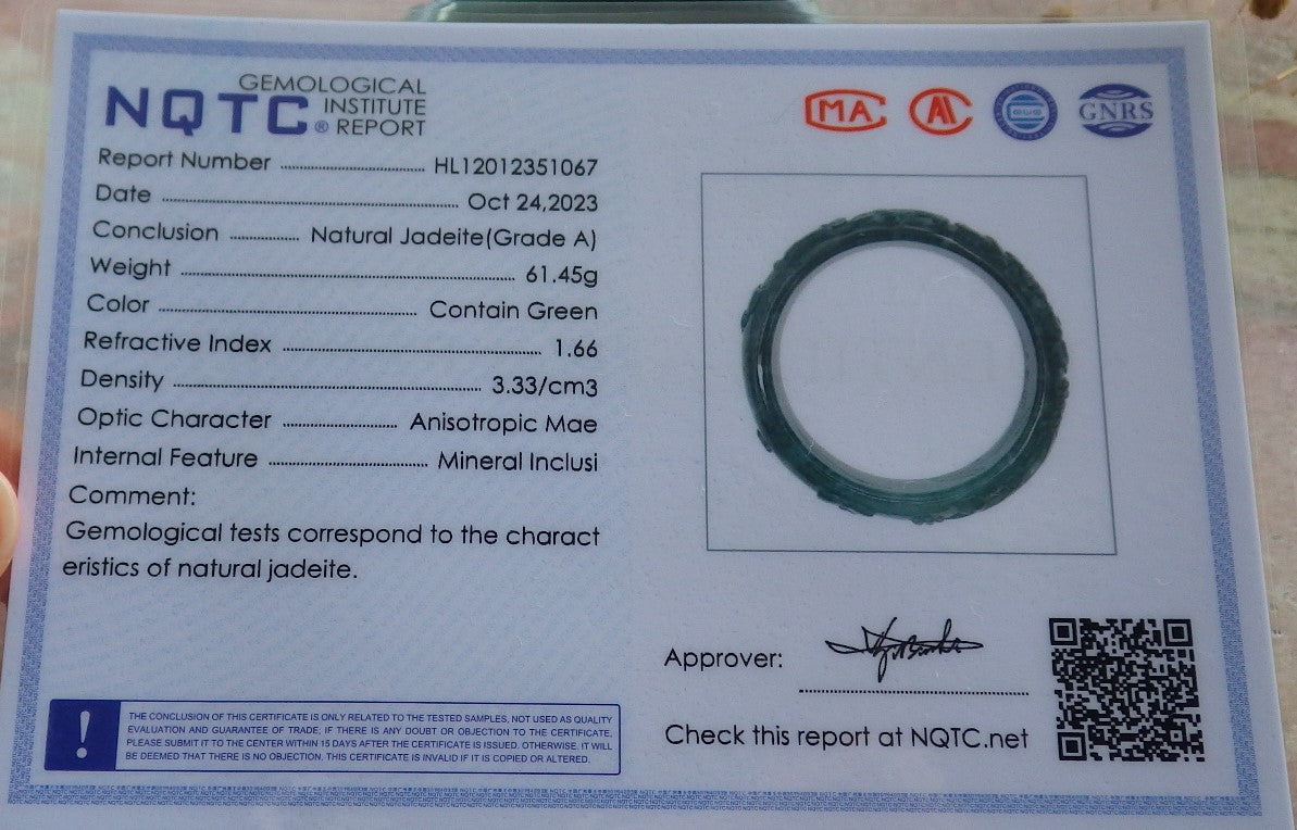Certified Icy Green Burma 100% Natural A JADE Jadeite Butterfly Flower Bangle Bracelet 56 mm 手镯 637709 AS