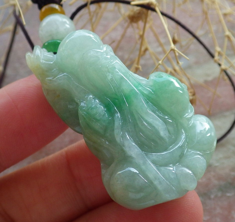 Certified Green Burma 100% Natural A Jade jadeite Pendant Longevity God Dragon Peach Necklace 寿星公 637749 TN