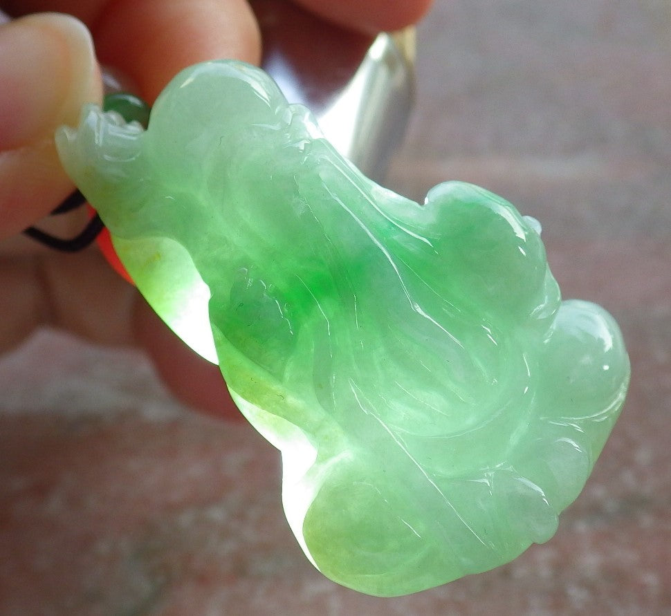 Certified Green Burma 100% Natural A Jade jadeite Pendant Longevity God Dragon Peach Necklace 寿星公 637749 TN