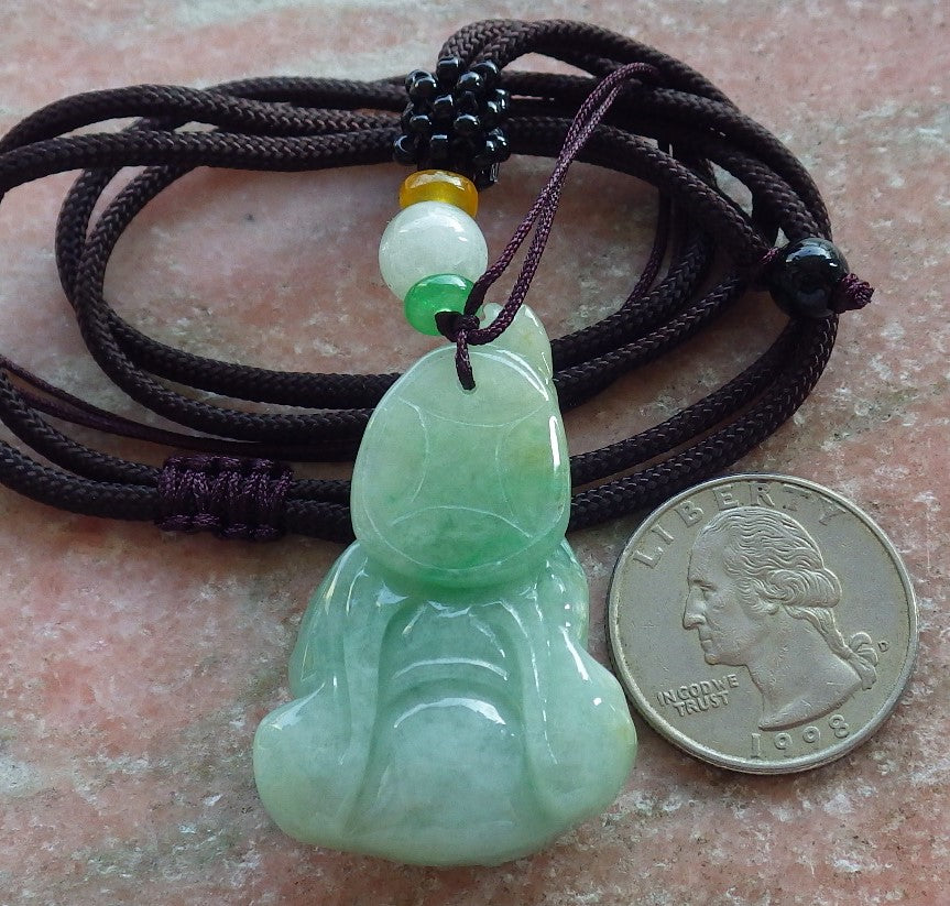 Certified Green Burma 100% Natural A Jade jadeite Pendant Longevity God Dragon Peach Necklace 寿星公 637749 TN