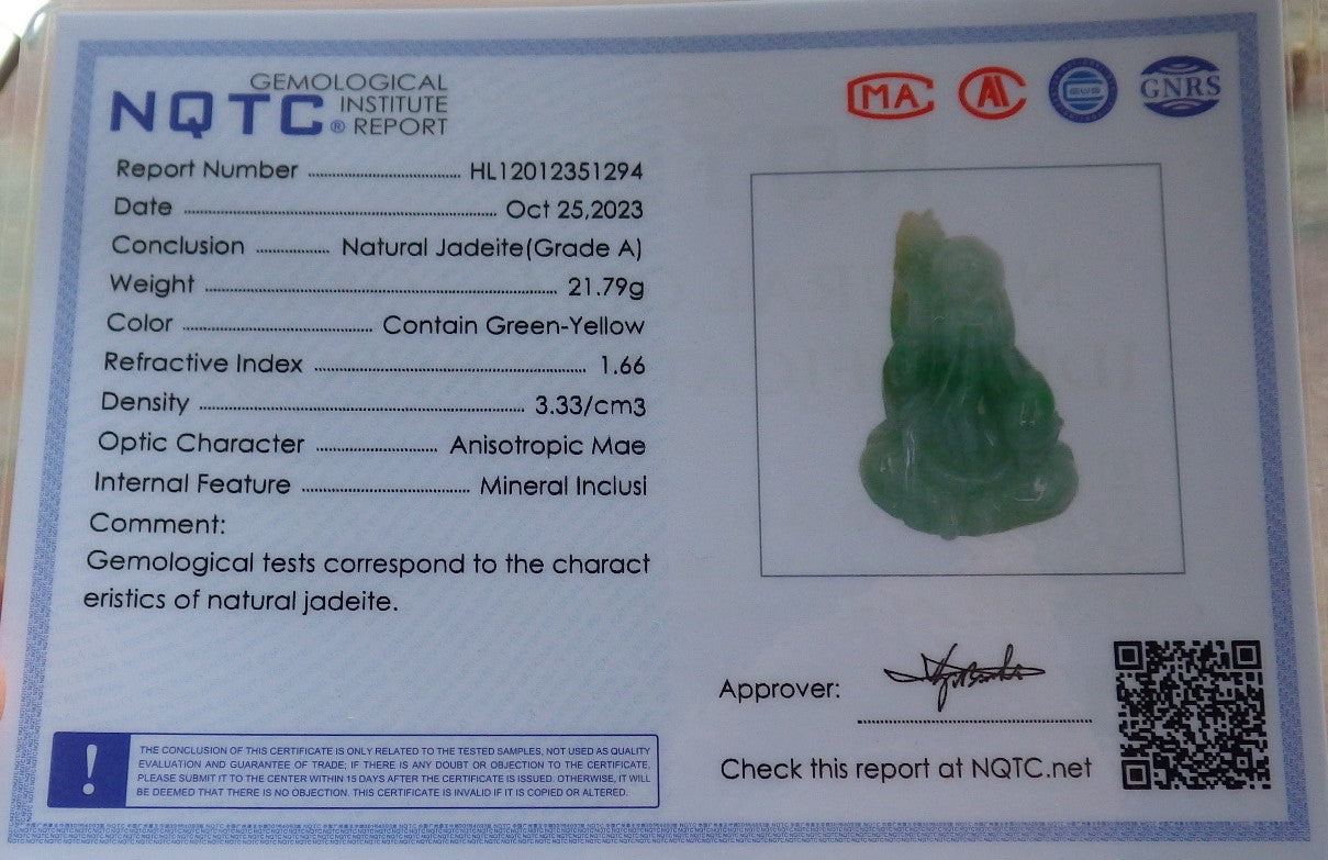 Certified Green Burma 100% Natural A Jade jadeite Pendant Longevity God Dragon Peach Necklace 寿星公 637749 TN