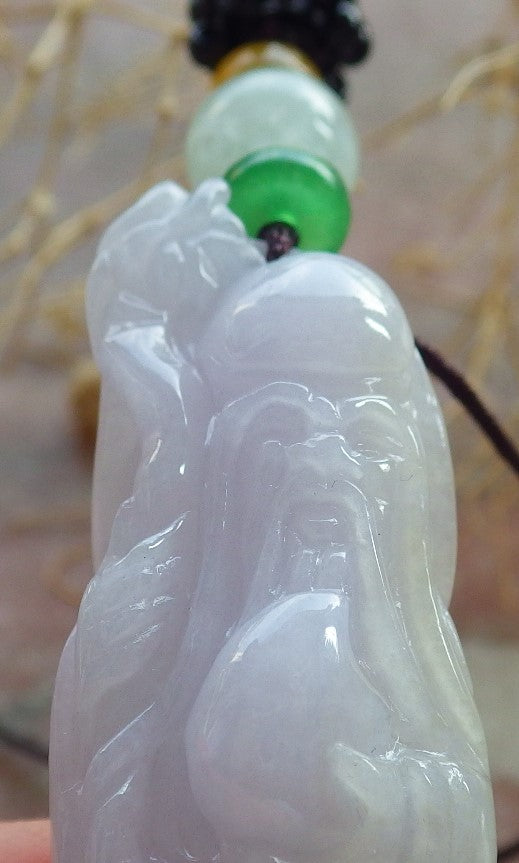 Certified Lavender Burma 100% Natural A Jade jadeite Pendant Longevity God Dragon Peach Necklace 寿星公 637782 TN