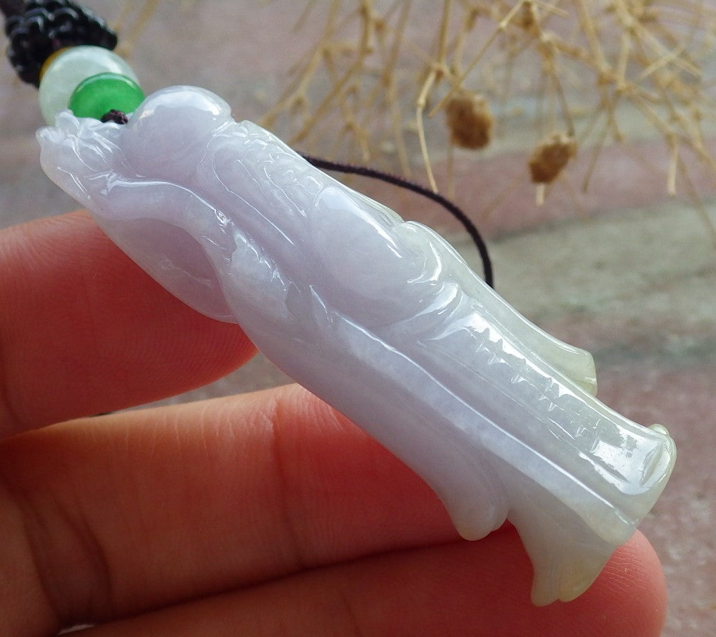 Certified Lavender Burma 100% Natural A Jade jadeite Pendant Longevity God Dragon Peach Necklace 寿星公 637782 TN