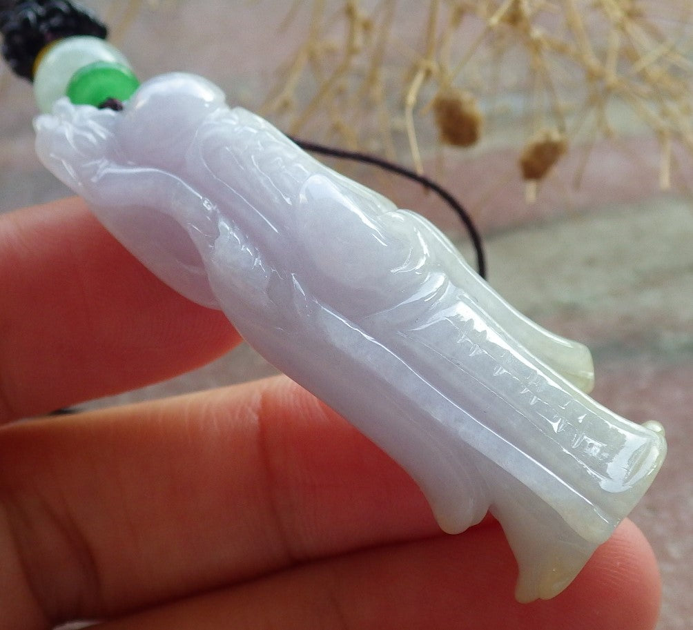 Certified Lavender Burma 100% Natural A Jade jadeite Pendant Longevity God Dragon Peach Necklace 寿星公 637782 TN