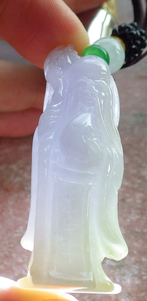 Certified Lavender Burma 100% Natural A Jade jadeite Pendant Longevity God Dragon Peach Necklace 寿星公 637782 TN