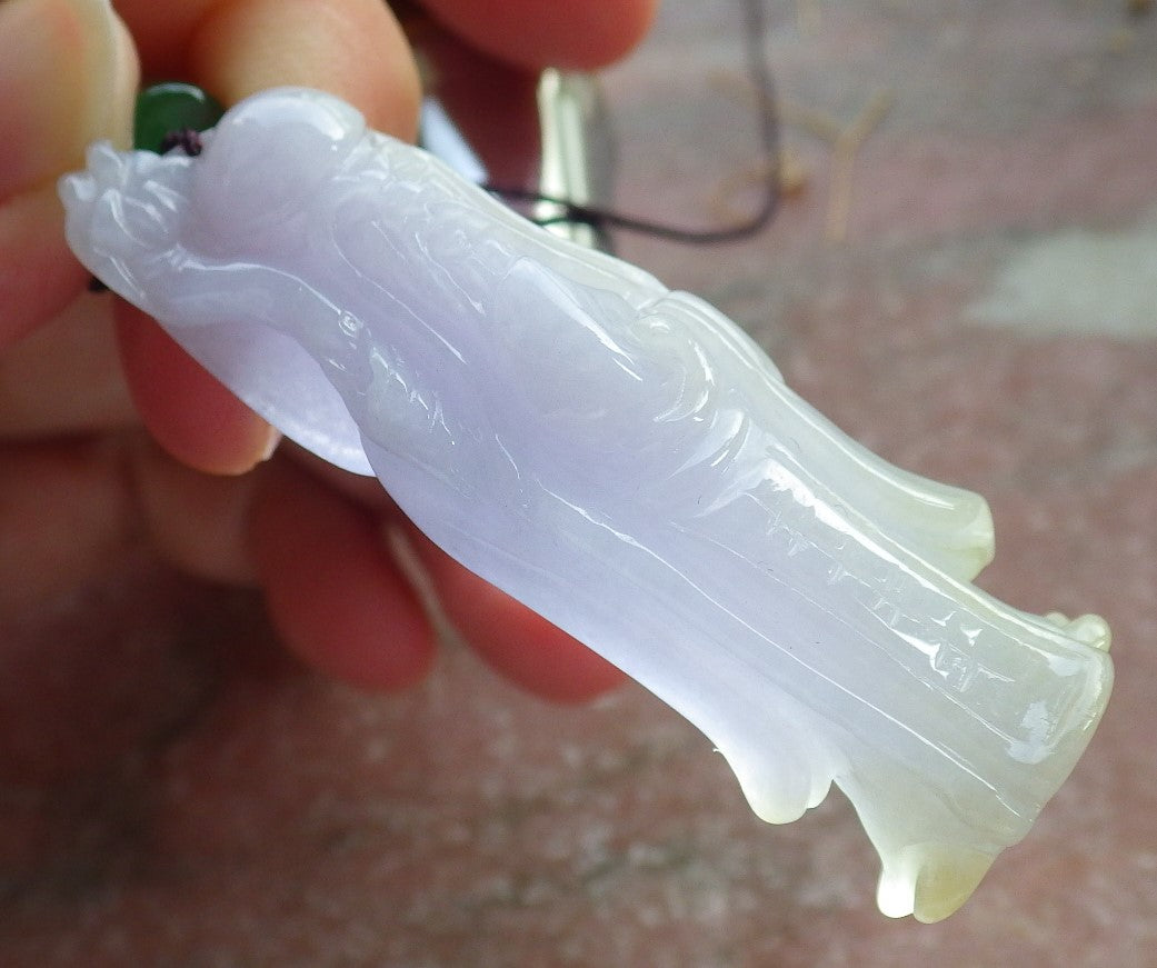 Certified Lavender Burma 100% Natural A Jade jadeite Pendant Longevity God Dragon Peach Necklace 寿星公 637782 TN