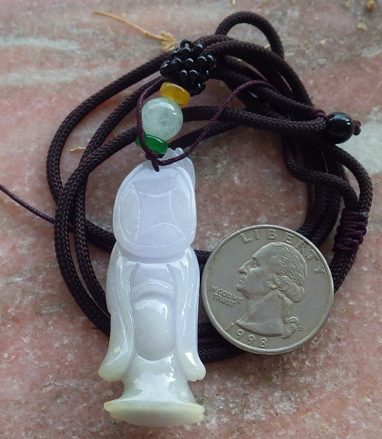 Certified Lavender Burma 100% Natural A Jade jadeite Pendant Longevity God Dragon Peach Necklace 寿星公 637782 TN