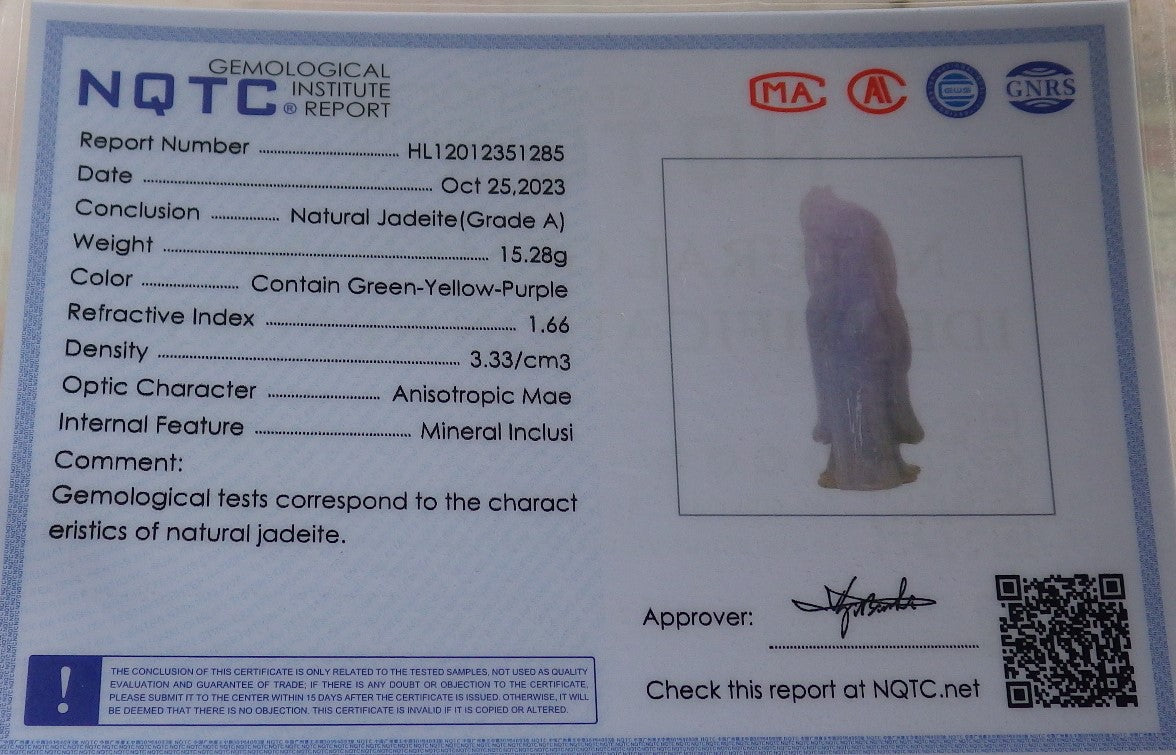 Certified Lavender Burma 100% Natural A Jade jadeite Pendant Longevity God Dragon Peach Necklace 寿星公 637782 TN
