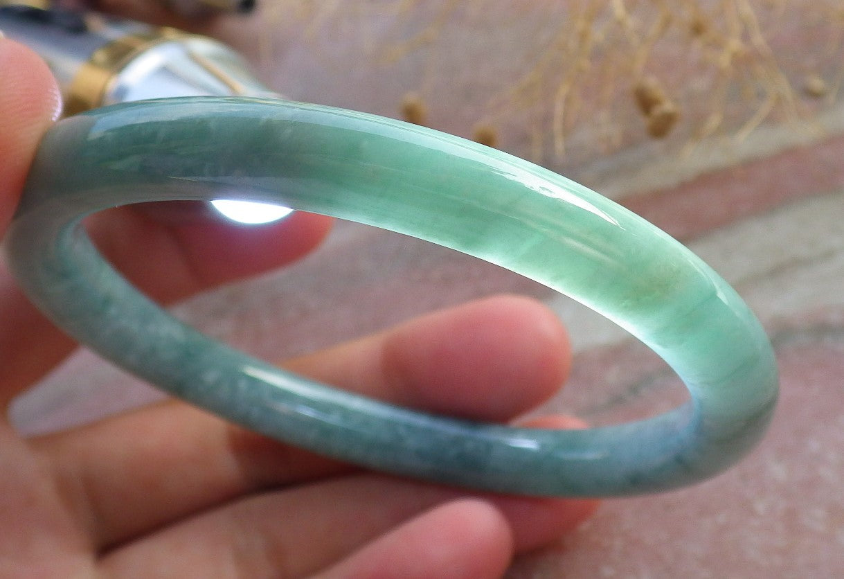Certified Green Burma 100% Natural A JADE Jadeite Circle Bangle Bracelet 60 mm 手镯 637870 TN