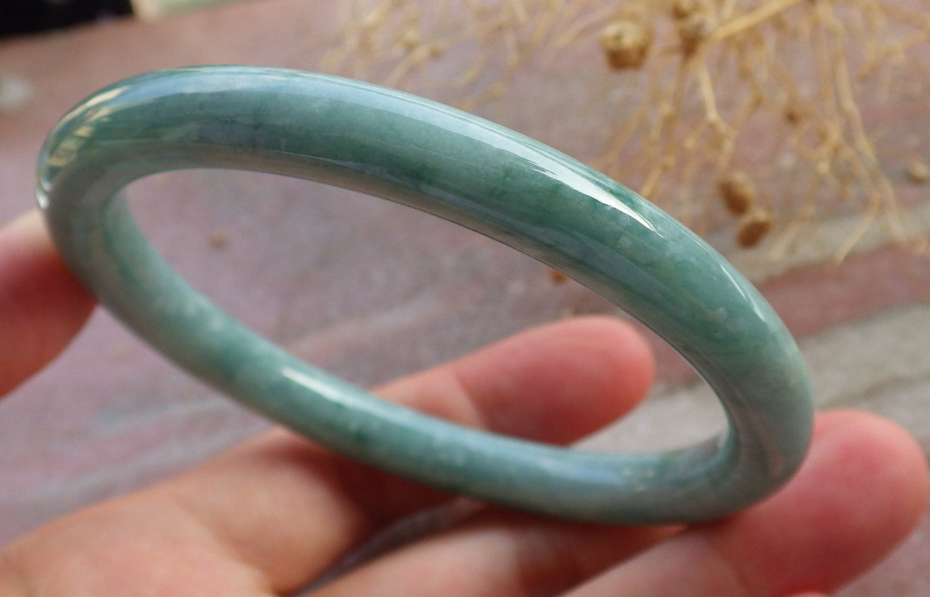 Certified Green Burma 100% Natural A JADE Jadeite Circle Bangle Bracelet 60 mm 手镯 637870 TN