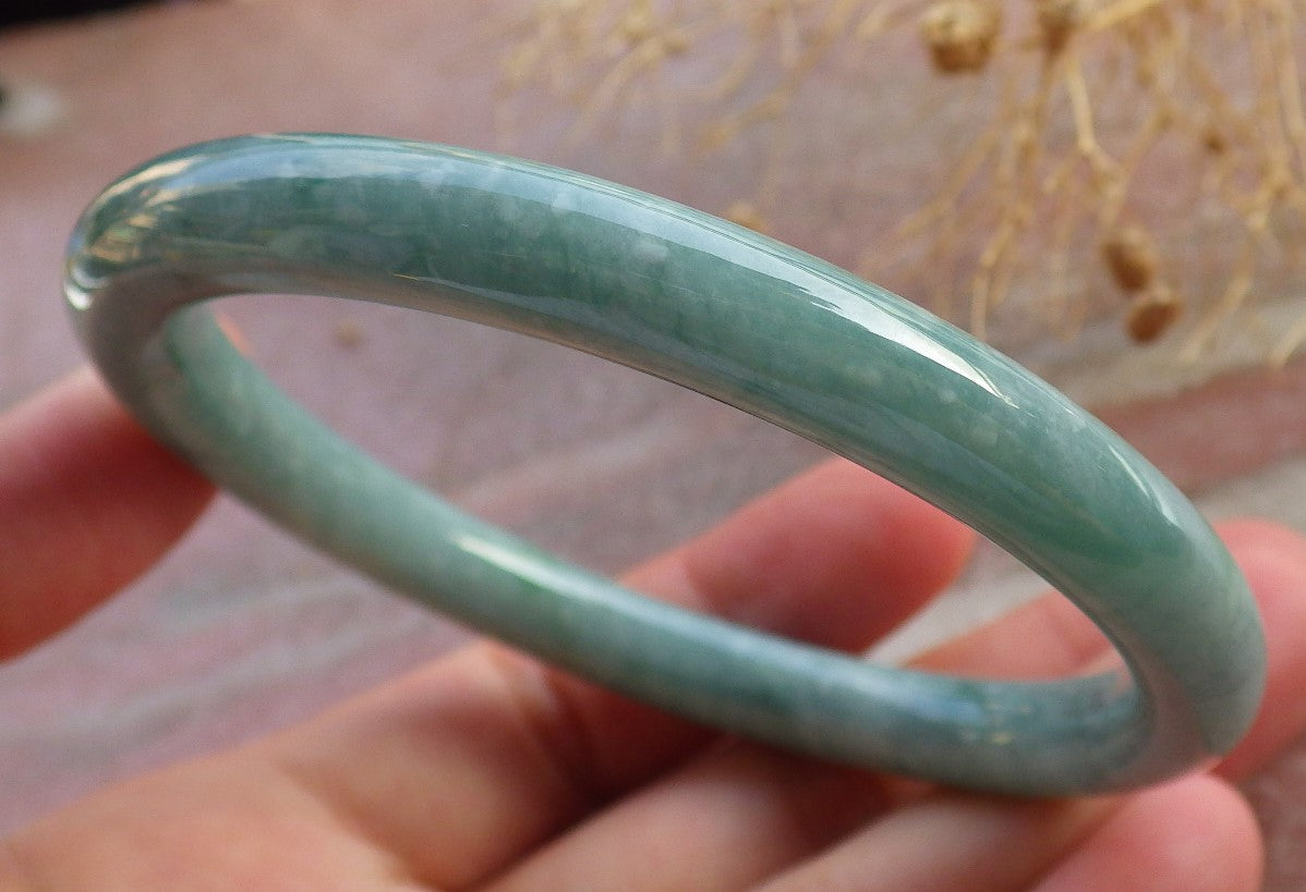 Certified Green Burma 100% Natural A JADE Jadeite Circle Bangle Bracelet 60 mm 手镯 637870 TN