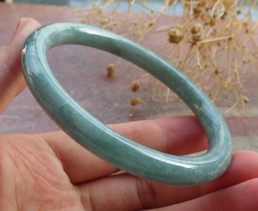 Certified Green Burma 100% Natural A JADE Jadeite Circle Bangle Bracelet 60 mm 手镯 637870 TN