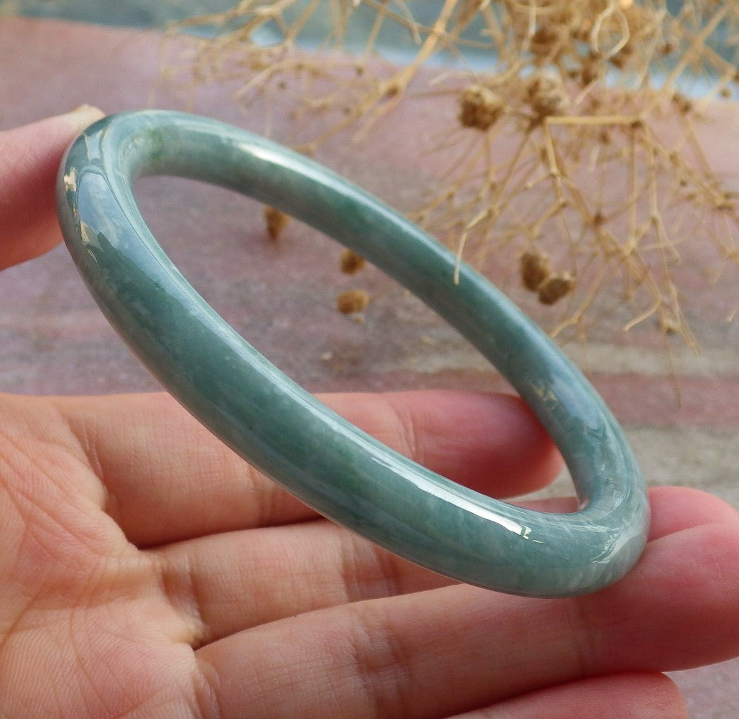 Certified Green Burma 100% Natural A JADE Jadeite Circle Bangle Bracelet 60 mm 手镯 637870 TN
